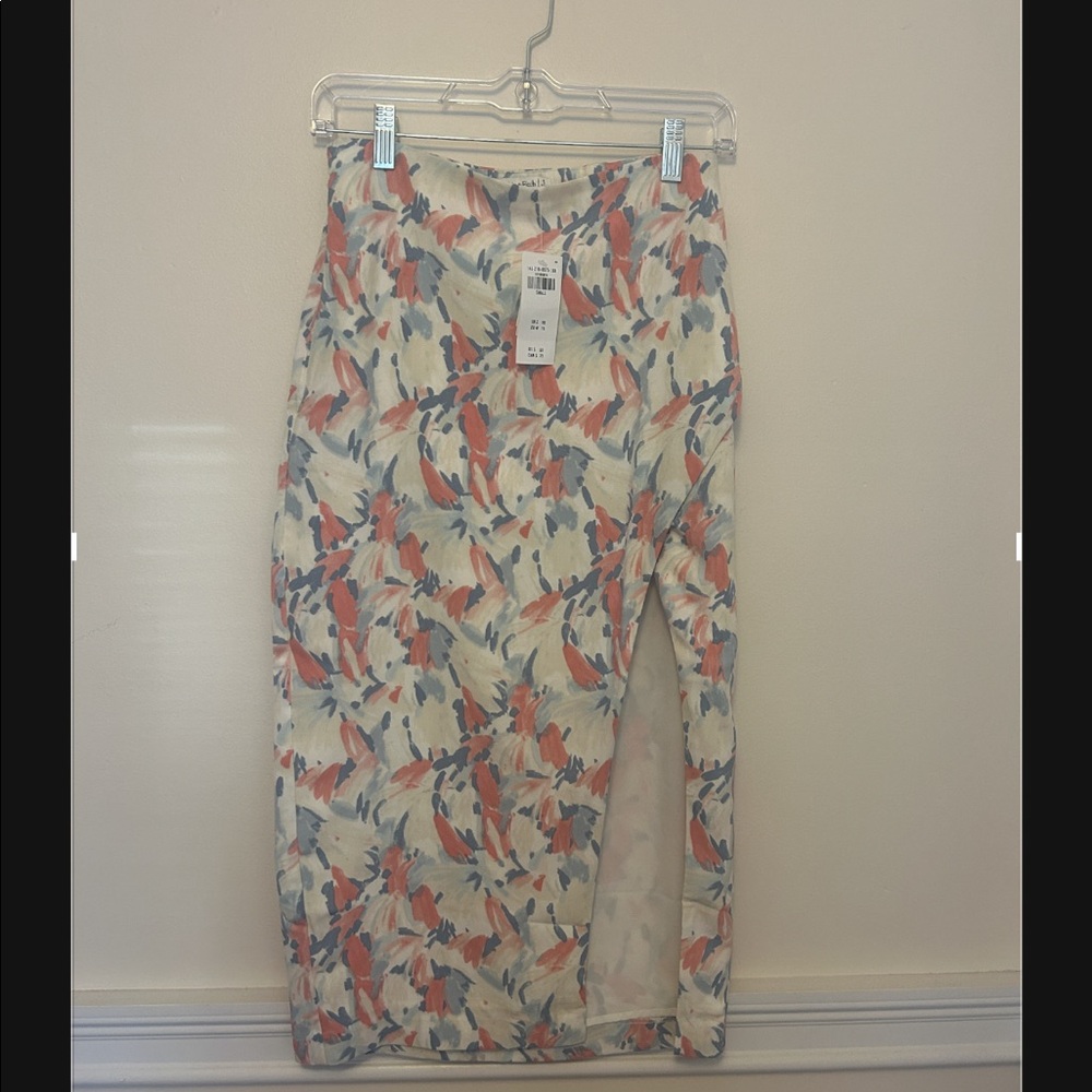 Abercrombie White Pattern Midi Wrap Skirt, Size S